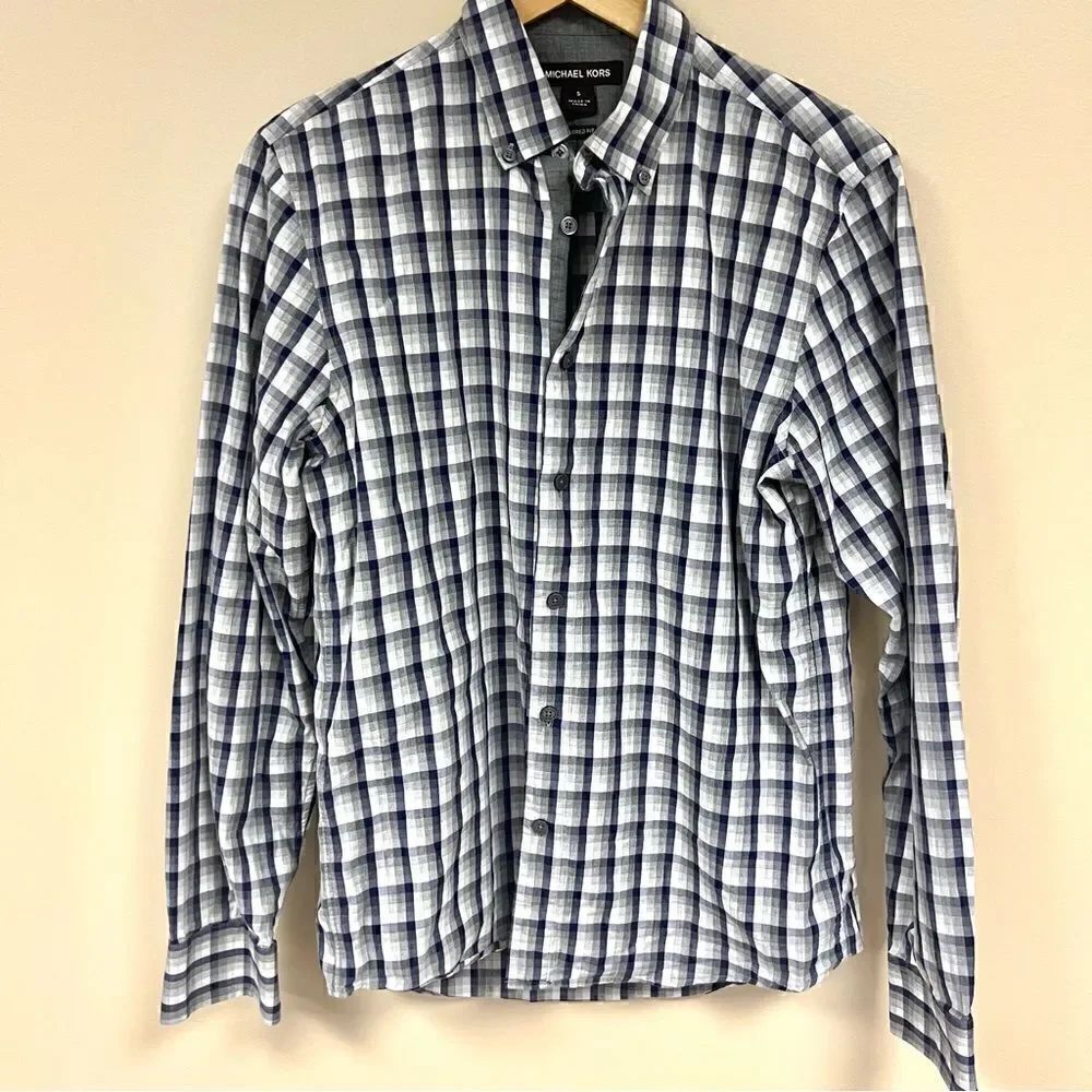 Michael Kohrs grey and navy plaid button down Sz Sm